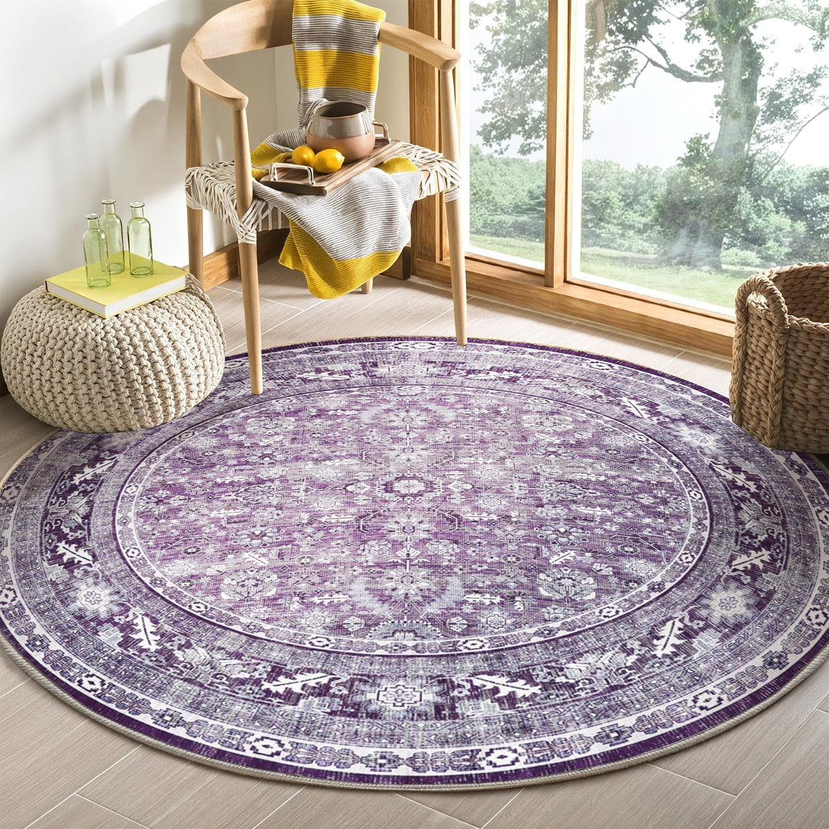 OPPODREAM Vintage Blue Area Rugs 5x7, Washable Rug for Living Room