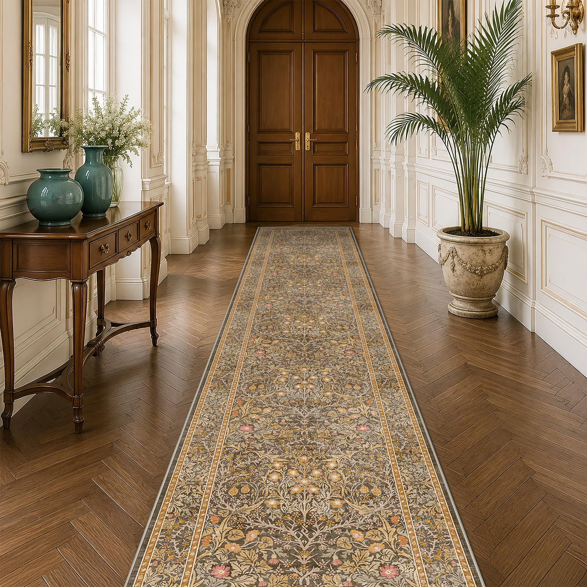 Vintage Floral Dark Green 3x5 Area Rugs for Entryway, Kitchen, Bedroom Beside Rug, Laundry Room, Non-Slip Low Pile Ultra Soft Stain Resistant Small Carpet