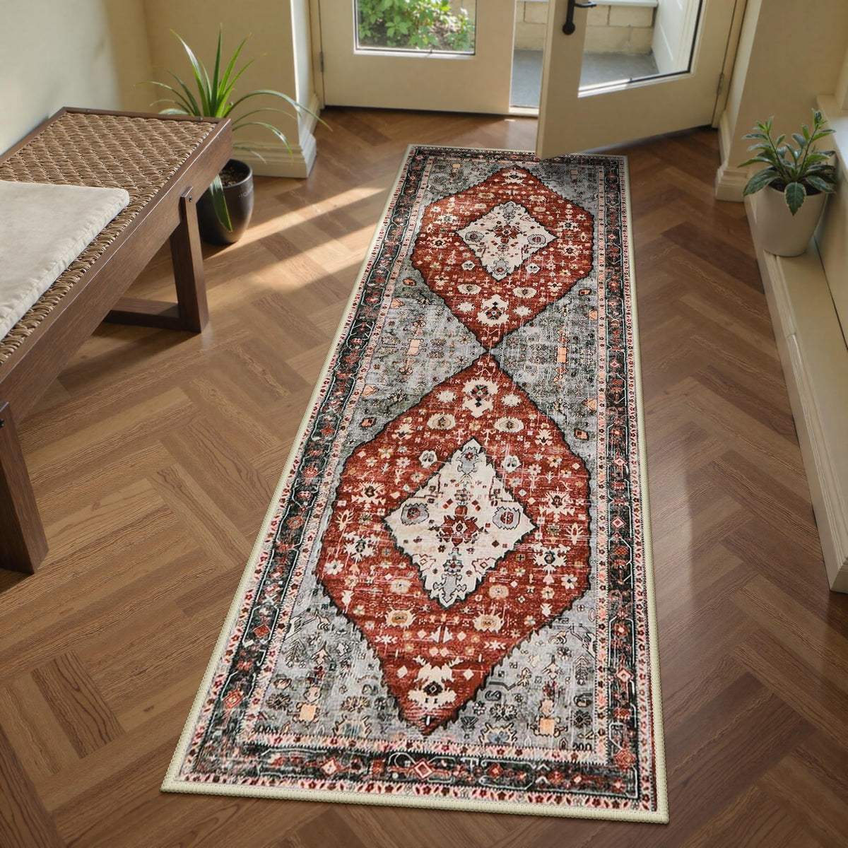 Lahome Felice Boho Tribal 2x3 Washable Small Rugs for Entryway Doormat Indoor Entrance, Throw Rugs with Rubber Backing, Bohemian Soft Non-Slip Bathroom Carpet for Bath Front Door Kitchen Floor