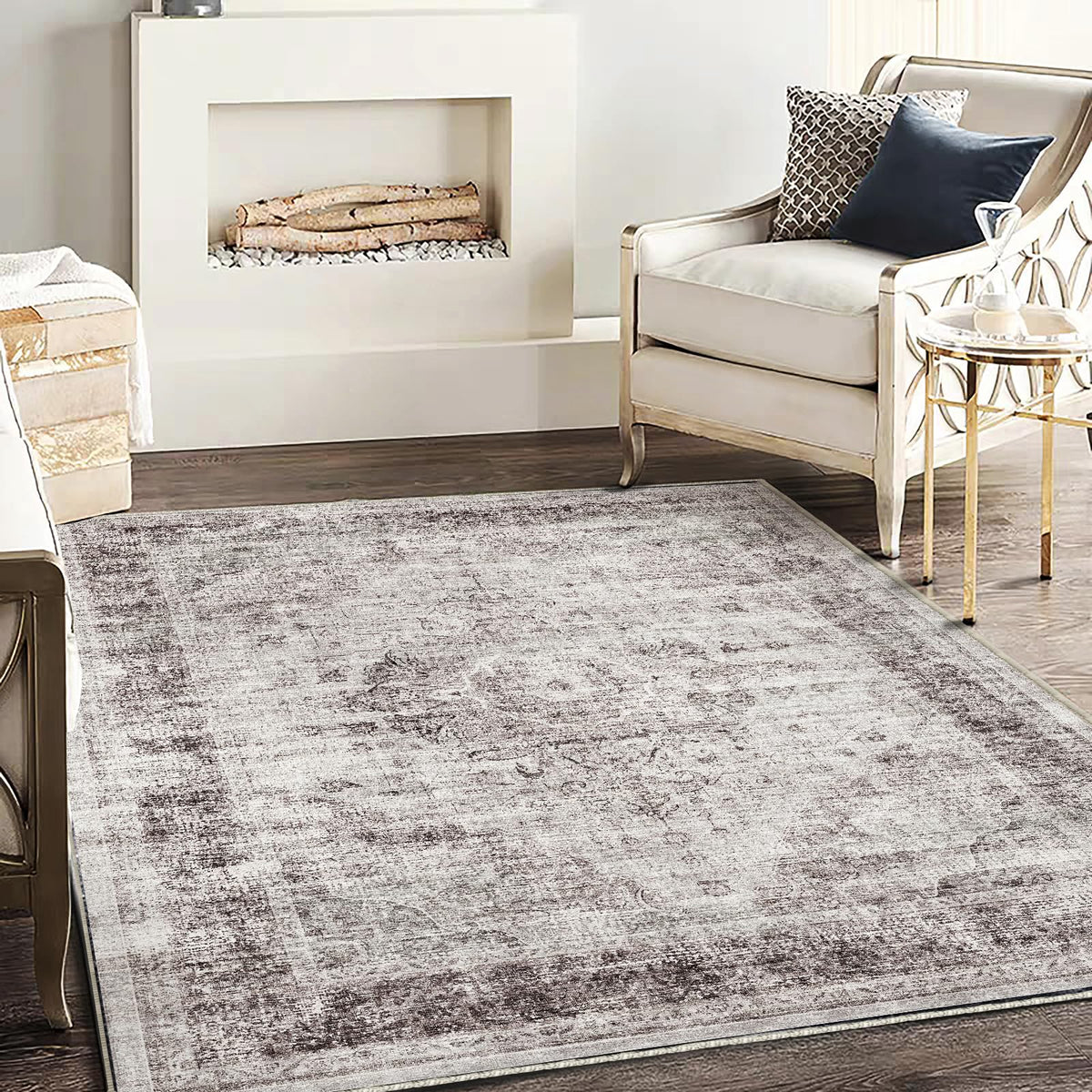 CHAMPLANT 6'x9' Washable Vintage Area Rug Boho Chic Medallion Distressed Design Non-Shedding Easy Care Ideal for High Traffic Areas in Living Room Bedroom Kitchen Office Large Carpet