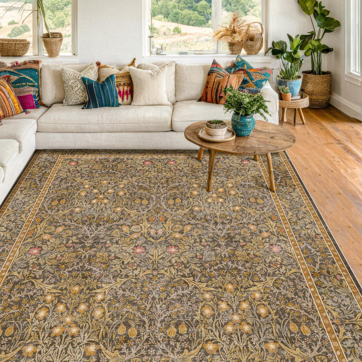 Vintage Floral Dark Green 3x5 Area Rugs for Entryway, Kitchen, Bedroom Beside Rug, Laundry Room, Non-Slip Low Pile Ultra Soft Stain Resistant Small Carpet