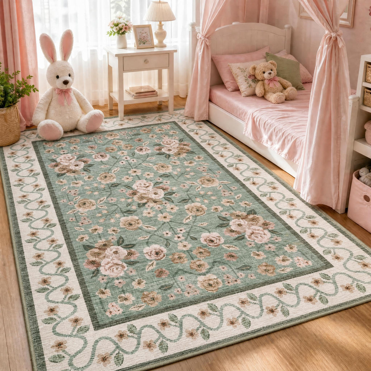 Garvee Beige Floral 5x7 Area Rug for Bedroom Living Room