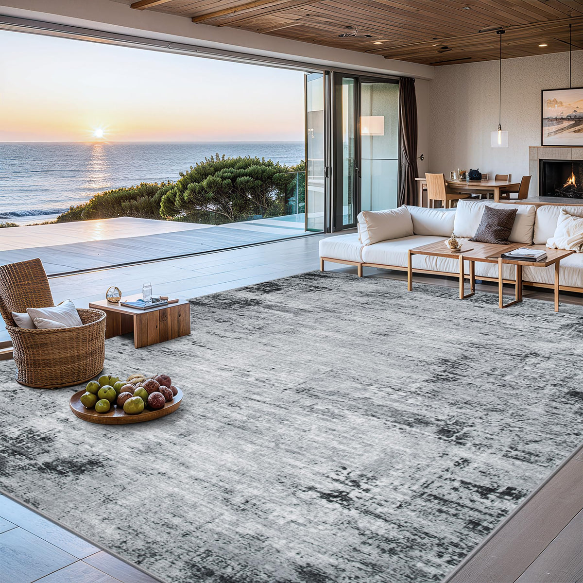 PLHXFR 8x10 Area Rug Living Room: Modern Abstract Washable Carpet Multi