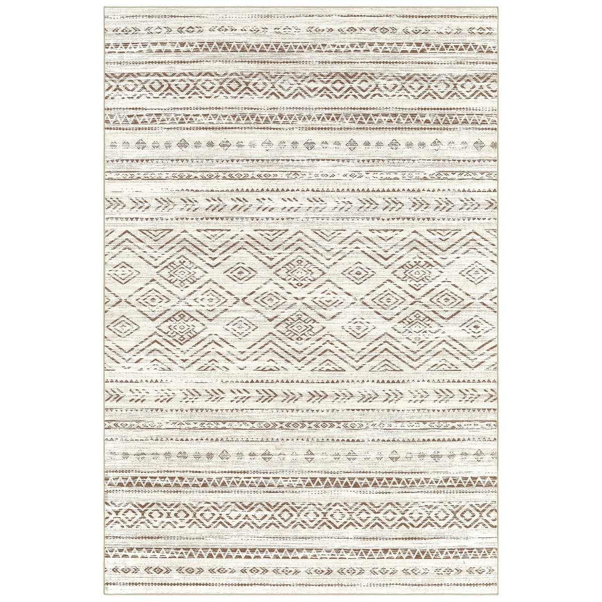Tortania Area Rug Living Room Rugs - 5x7 Washable Large Soft Neutral Boho Moroccan Bohemian Farmhouse Rug Indoor Floor Carpet for Bedroom Under Dining Table Home Office Decor - Cream Brown