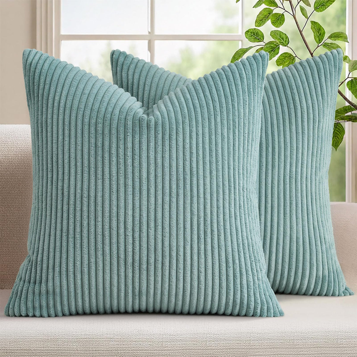 Mecatny Corduroy Fall Throw Pillow Covers 18x18 Set of 2 Olive Green