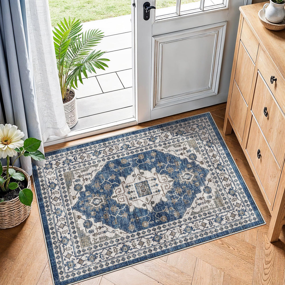 Hallway Washable Runner Rug - 2x10 Kitchen Rugs Entryway Rug Runner Vintage Soft Floor Mat Non Slip Indoor Farmhouse Carpet for Bathroom Living Room Bedroom (2 X 10, Beige)