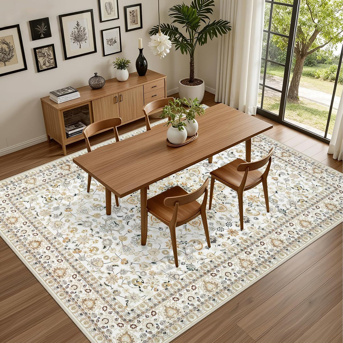 5x7 Area Rugs Living Room: Washable Vintage Rug for Bedroom Beige