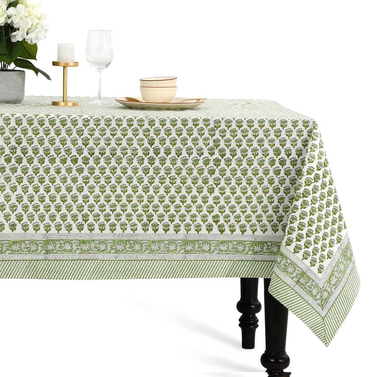 CPC Tablecloth 100% Cotton 70x108 Inch Indian Block Print Rectangle Table Cover, Blue Table Cloth for Weddings, Spring/Summer, Barbeque - Apatite Blue