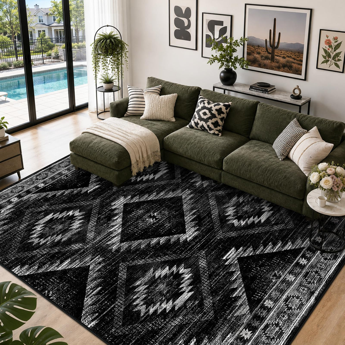 BESTSWEETIE 5'x7' Washable Area Rug for Living Room Bedroom Black