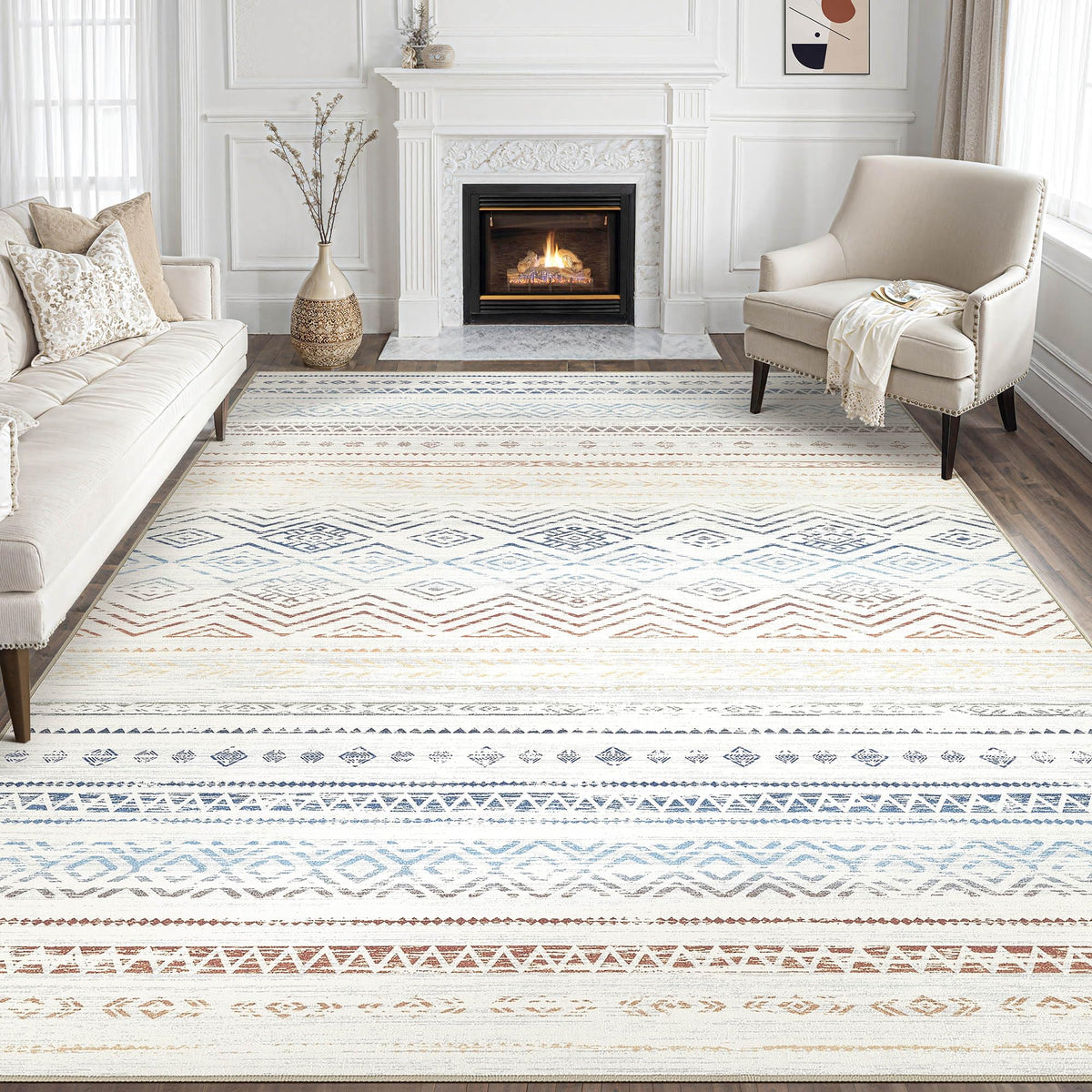 Tortania Area Rug Living Room Rugs - 5x7 Washable Large Soft Neutral Boho Moroccan Bohemian Farmhouse Rug Indoor Floor Carpet for Bedroom Under Dining Table Home Office Decor - Cream Brown