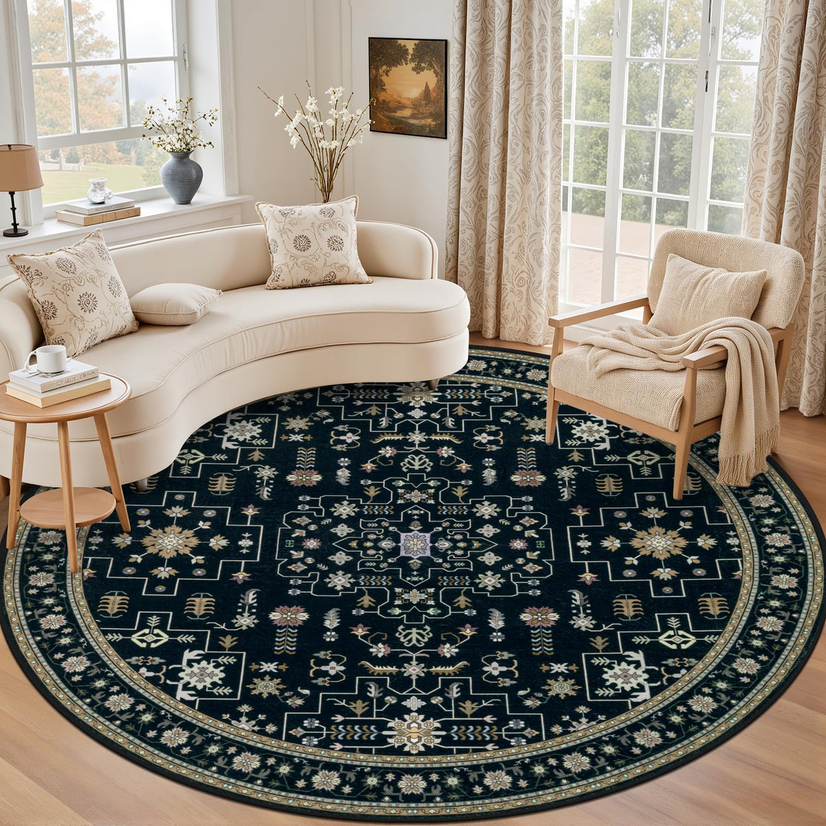 5x7 Area Rugs Living Room: Washable Vintage Rug for Bedroom Beige