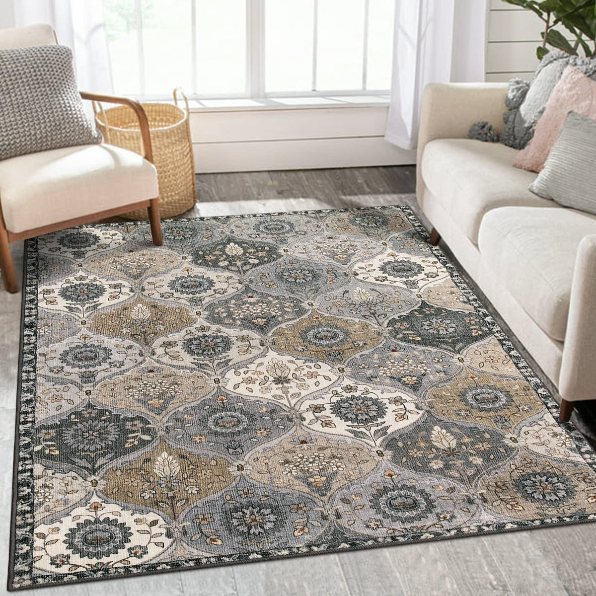 Lahome Moroccan Machine Washable Rugs for Living Room, 4x6 Rug for Bedroom