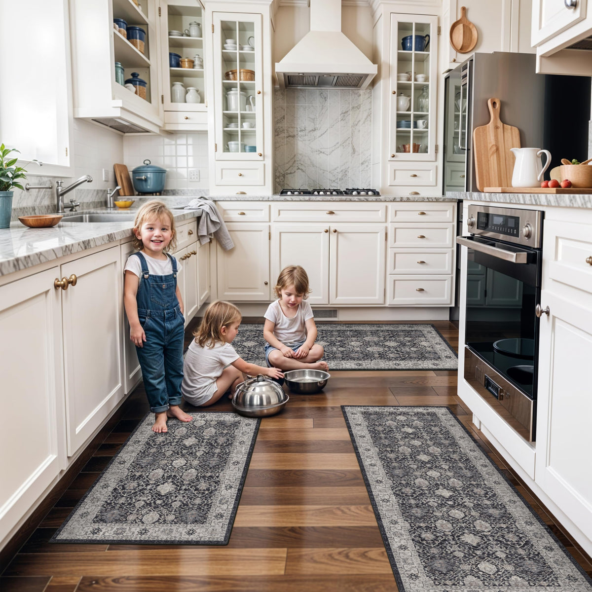 Hallway Washable Runner Rug - 2x10 Kitchen Rugs Entryway Rug Runner Vintage Soft Floor Mat Non Slip Indoor Farmhouse Carpet for Bathroom Living Room Bedroom (2 X 10, Beige)