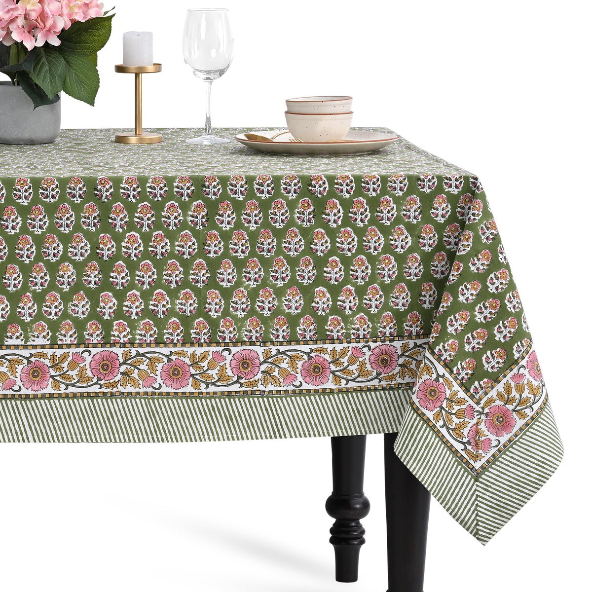 CPC Tablecloth 100% Cotton 70x108 Inch Indian Block Print Rectangle Table Cover, Blue Table Cloth for Weddings, Spring/Summer, Barbeque - Apatite Blue