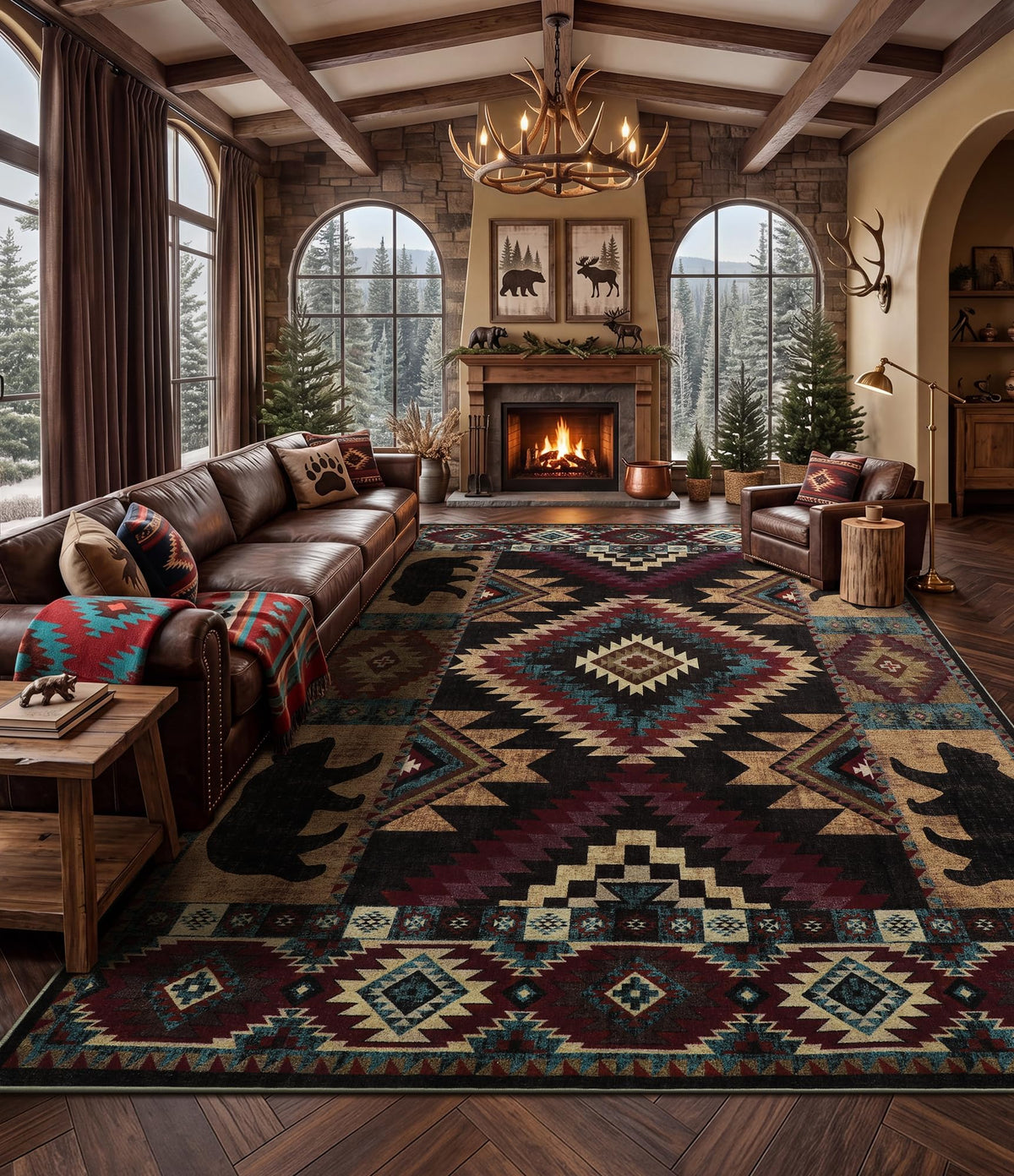 YIHOUSE Washable Rustic Cabin Area Rugs 5x7 Brown