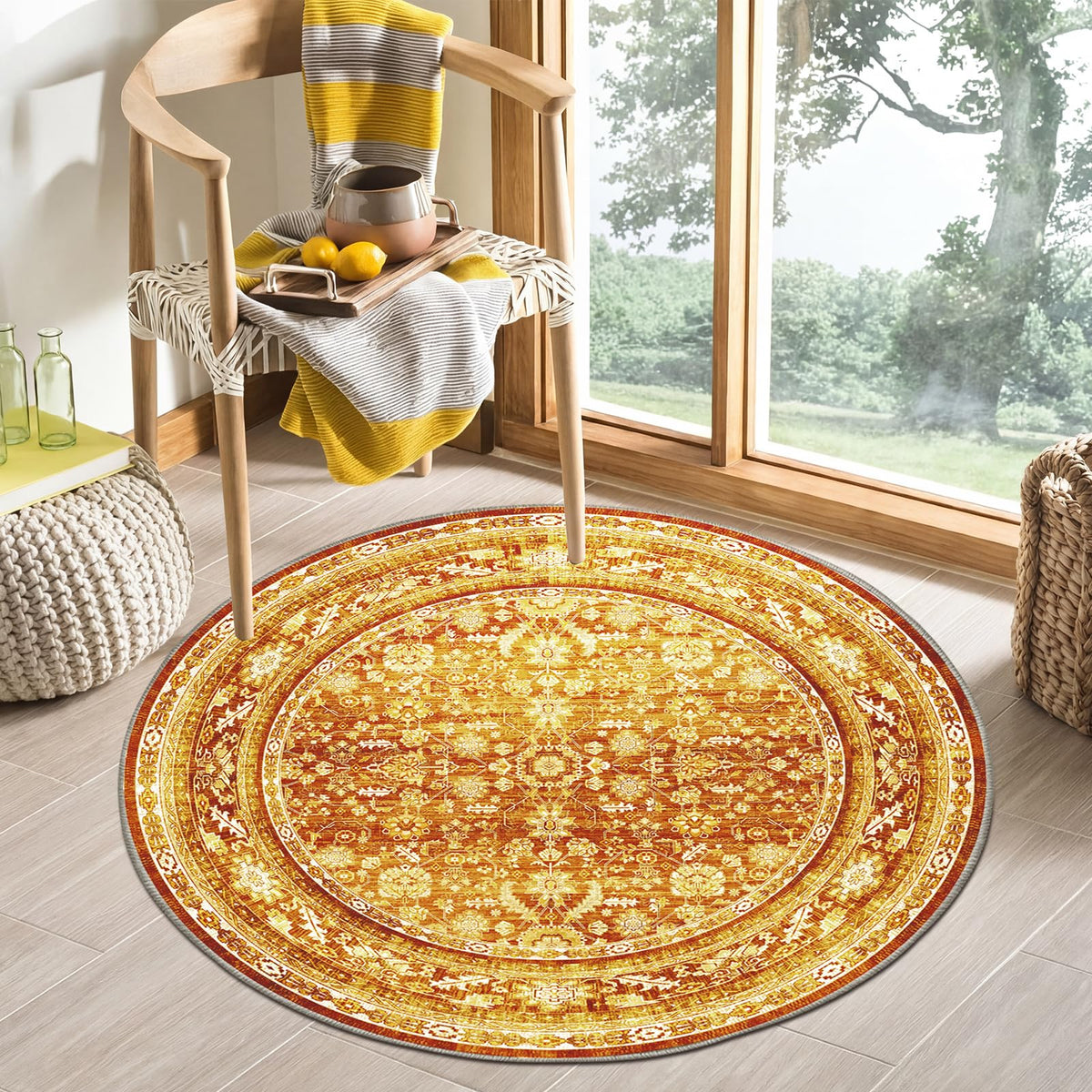 OPPODREAM Vintage Blue Area Rugs 5x7, Washable Rug for Living Room