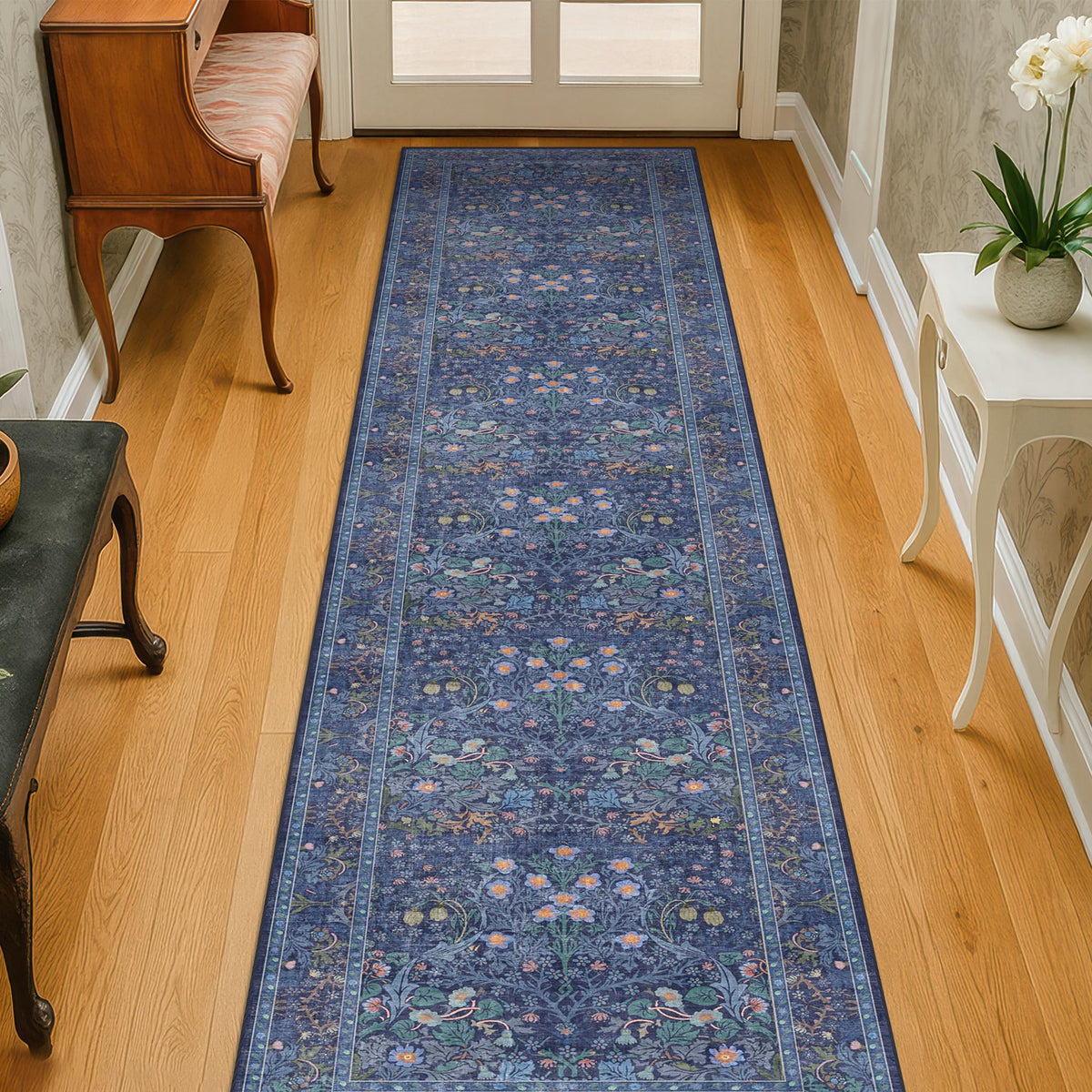 Vintage Floral Dark Green 3x5 Area Rugs for Entryway, Kitchen, Bedroom Beside Rug, Laundry Room, Non-Slip Low Pile Ultra Soft Stain Resistant Small Carpet