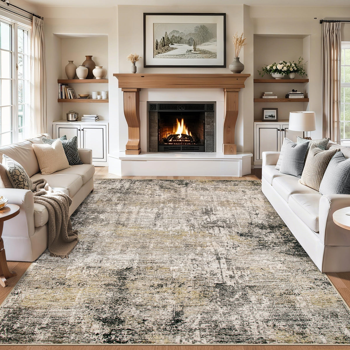 PLHXFR 8x10 Area Rug Living Room: Modern Abstract Washable Carpet Multi