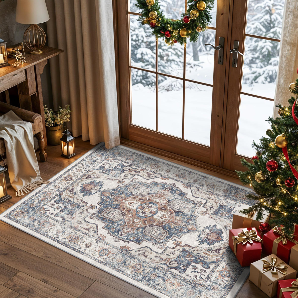 Hallway Washable Runner Rug - 2x10 Kitchen Rugs Entryway Rug Runner Vintage Soft Floor Mat Non Slip Indoor Farmhouse Carpet for Bathroom Living Room Bedroom (2 X 10, Beige)