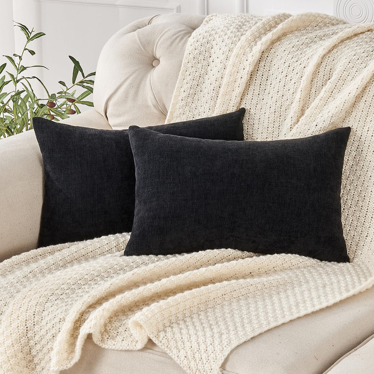 GAWAMAY Decorative Throw Pillow Covers 16x16 Inch Set of 2, Super Soft Chenille Square Pillows Farmhouse Fall Pillowcase for Living Room Bedroom Sofa Couch Cushion Cover Navy Blue 40x40cm