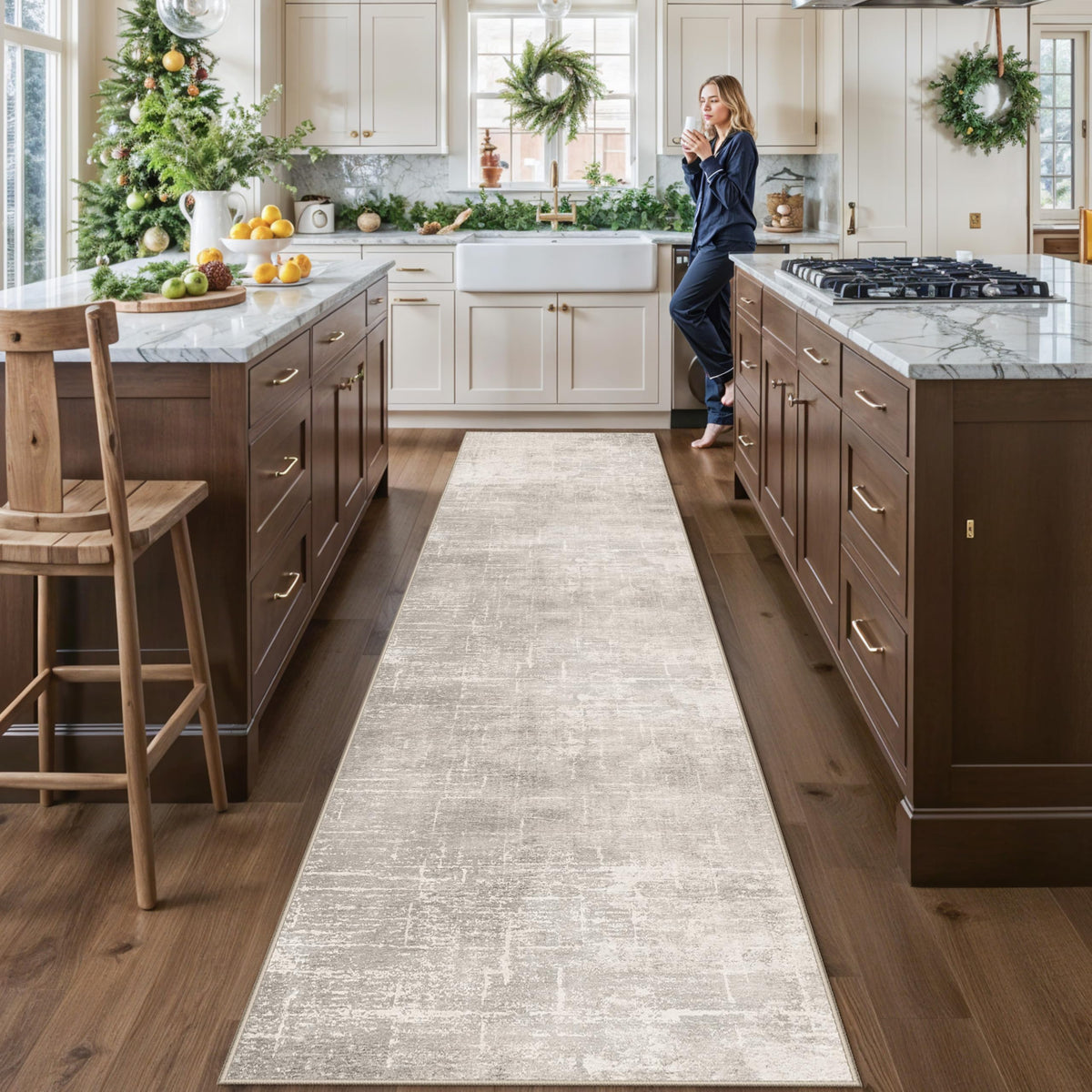 Hallway Washable Runner Rug - 2x10 Kitchen Rugs Entryway Rug Runner Vintage Soft Floor Mat Non Slip Indoor Farmhouse Carpet for Bathroom Living Room Bedroom (2 X 10, Beige)