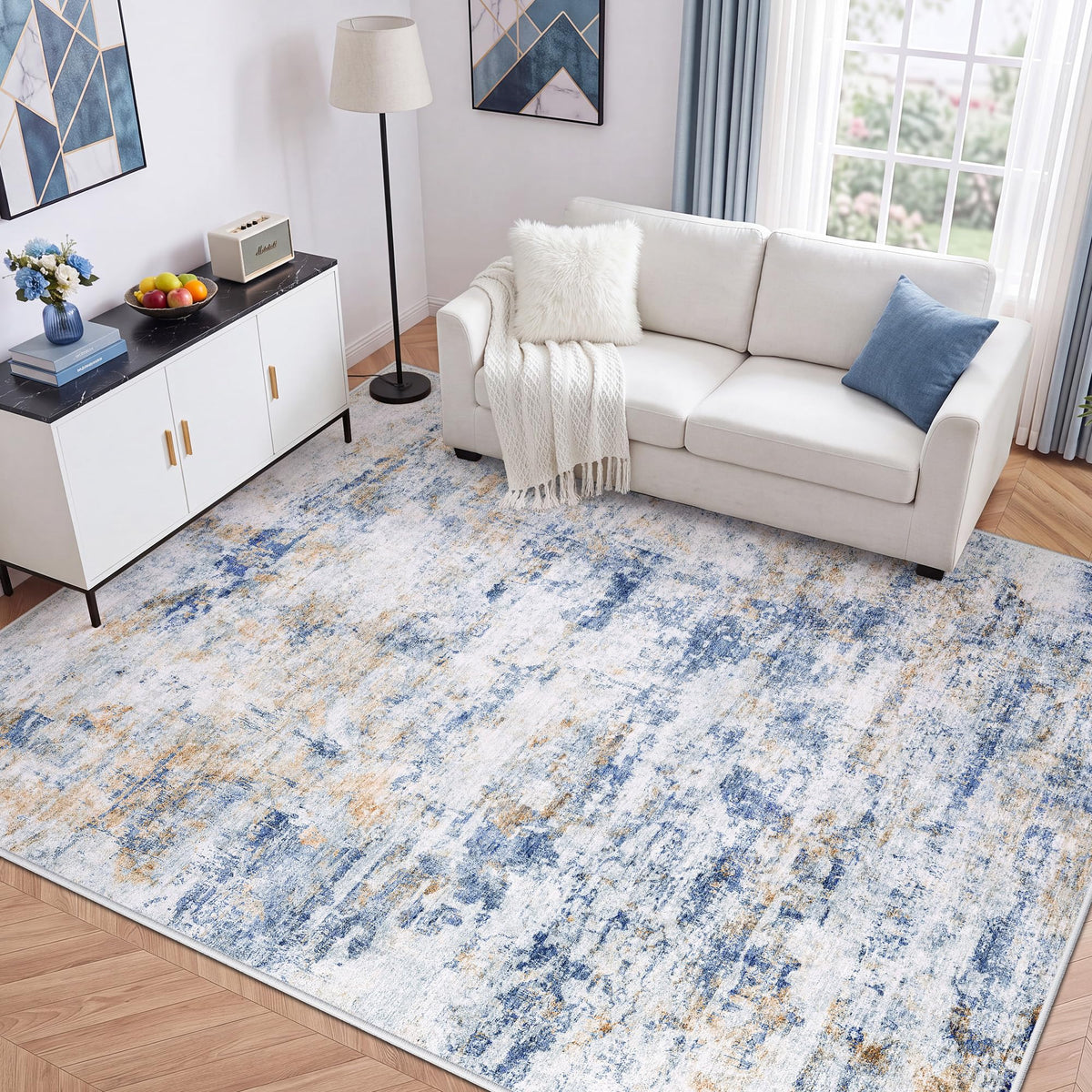 LIVELYGLOW 5x7 Washable Vintage Area Rug, Bedroom Dorm Rug