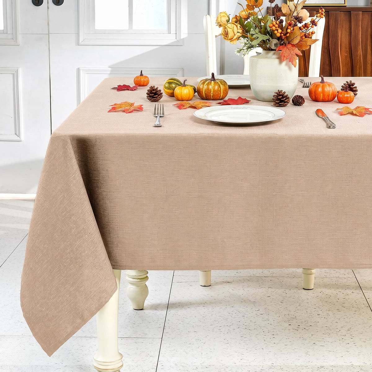IVAPUPU Textured Linen Rectangle Table Cloth, Sage Green, 52 x 70 Inch