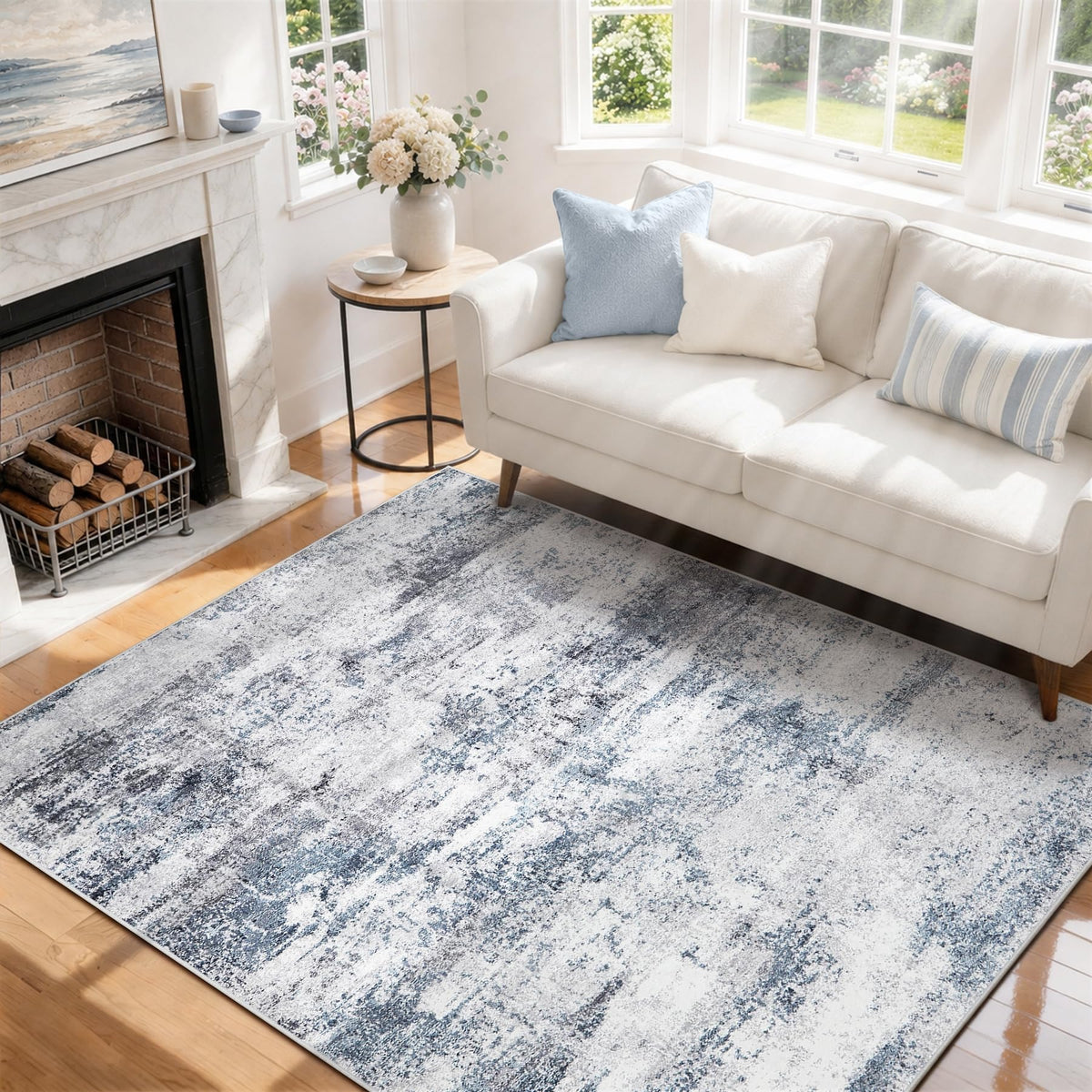 8x10 Area Rugs for Living Room Washable Bedroom Dining Room Blue Grey