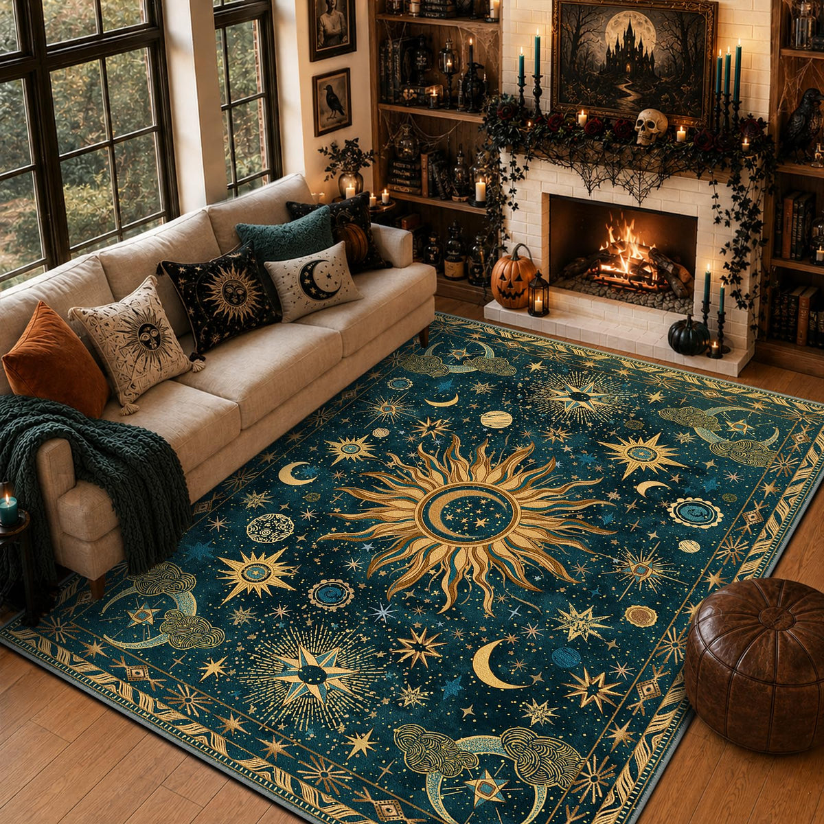 Vacuum-Friendly, 5x7 Washable Area Rug, Black Gold Beige Red