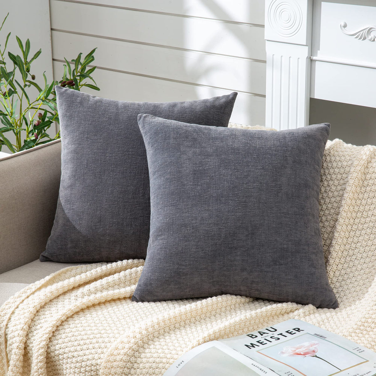 GAWAMAY Decorative Throw Pillow Covers 16x16 Inch Set of 2, Super Soft Chenille Square Pillows Farmhouse Fall Pillowcase for Living Room Bedroom Sofa Couch Cushion Cover Navy Blue 40x40cm