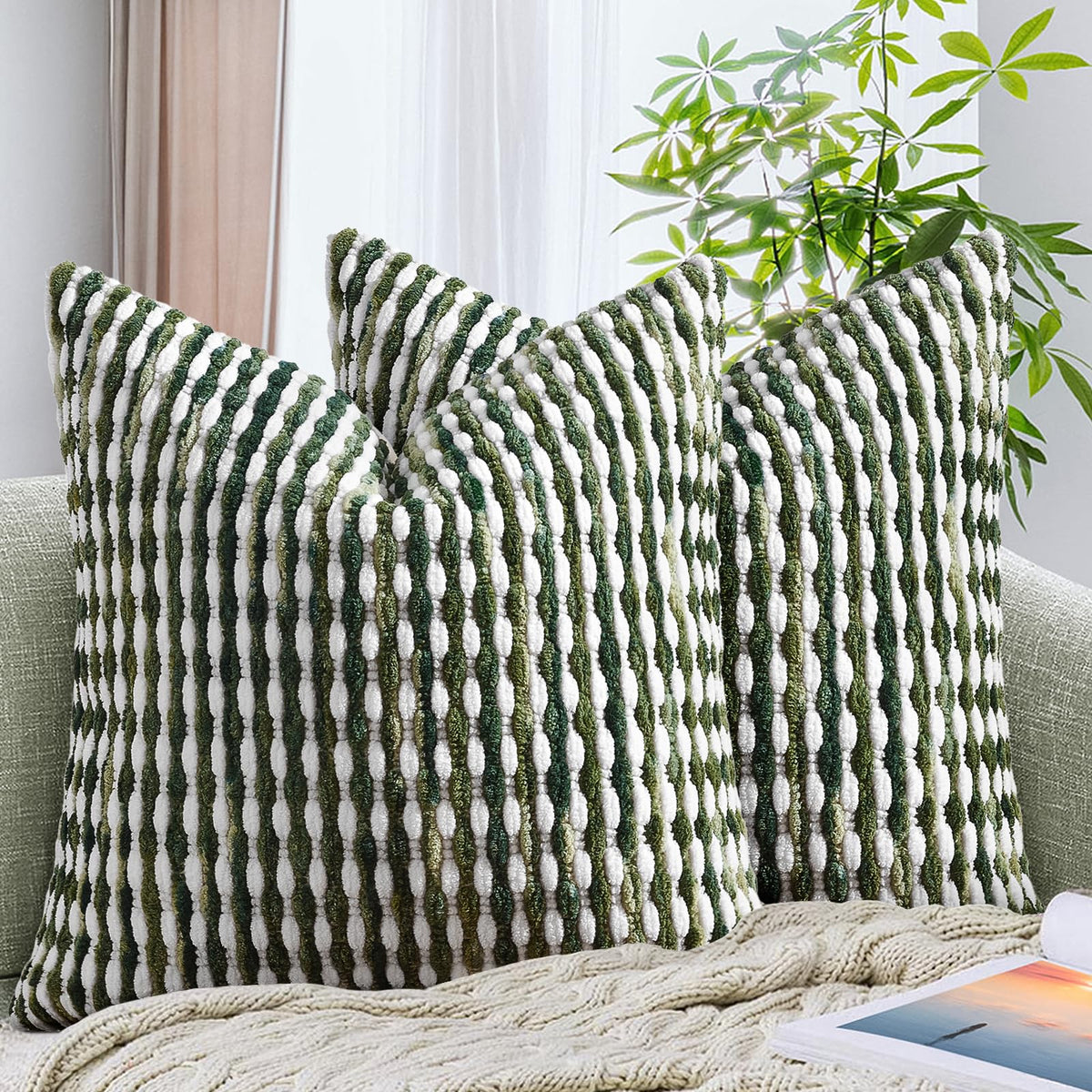 AmHoo Set of 2 Boho Chenille Pillow Cover Decorative Tufted Pillowcase for Couch Bed Sofa Bedroom Living Room Modern 18 x 18-Inch Brown