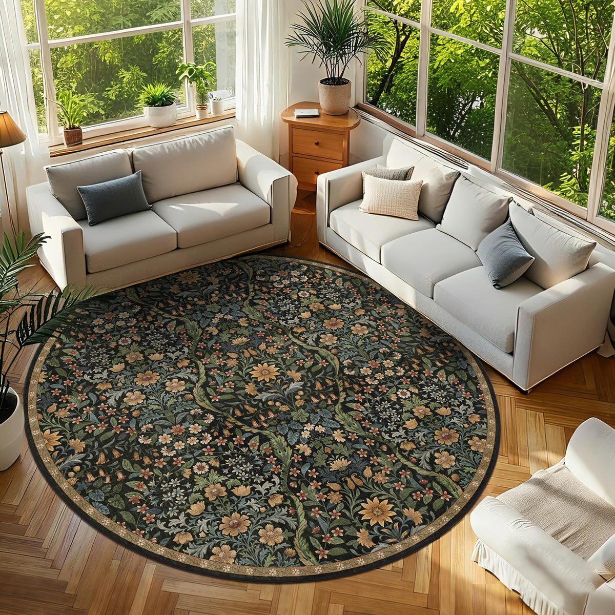 Floral Area Rug 5x7 Botanical Washable Carpet for Living Room