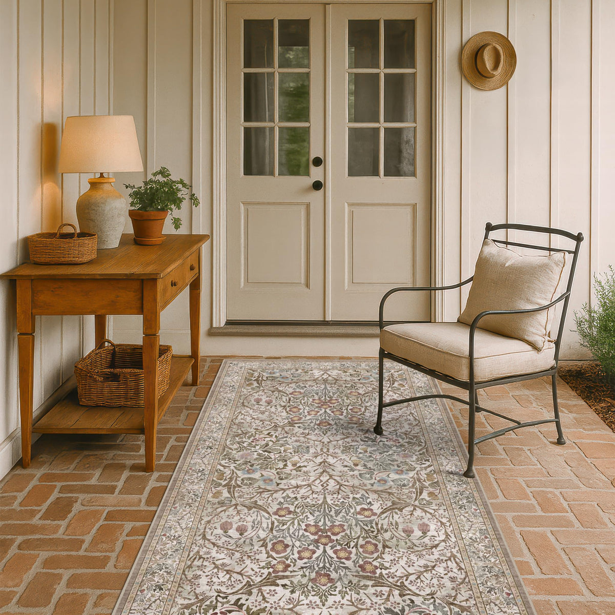 Vintage Floral Dark Green 3x5 Area Rugs for Entryway, Kitchen, Bedroom Beside Rug, Laundry Room, Non-Slip Low Pile Ultra Soft Stain Resistant Small Carpet