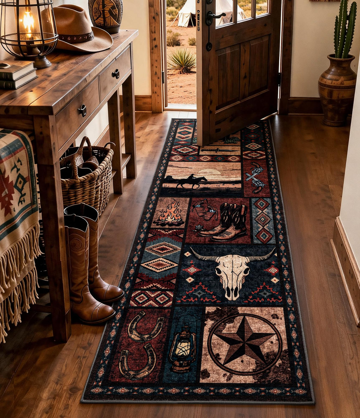 YIHOUSE Washable Rustic Cabin Area Rugs 5x7 Brown
