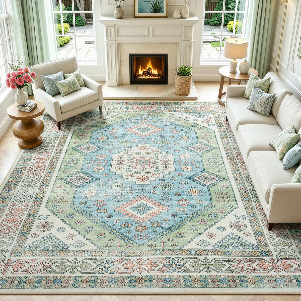 Lofus 5x7 Area Rugs for Living Room Bedroom, Soft Boho Carpet Floral Brown