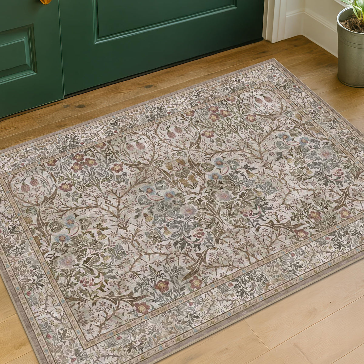 Vintage Floral Dark Green 3x5 Area Rugs for Entryway, Kitchen, Bedroom Beside Rug, Laundry Room, Non-Slip Low Pile Ultra Soft Stain Resistant Small Carpet