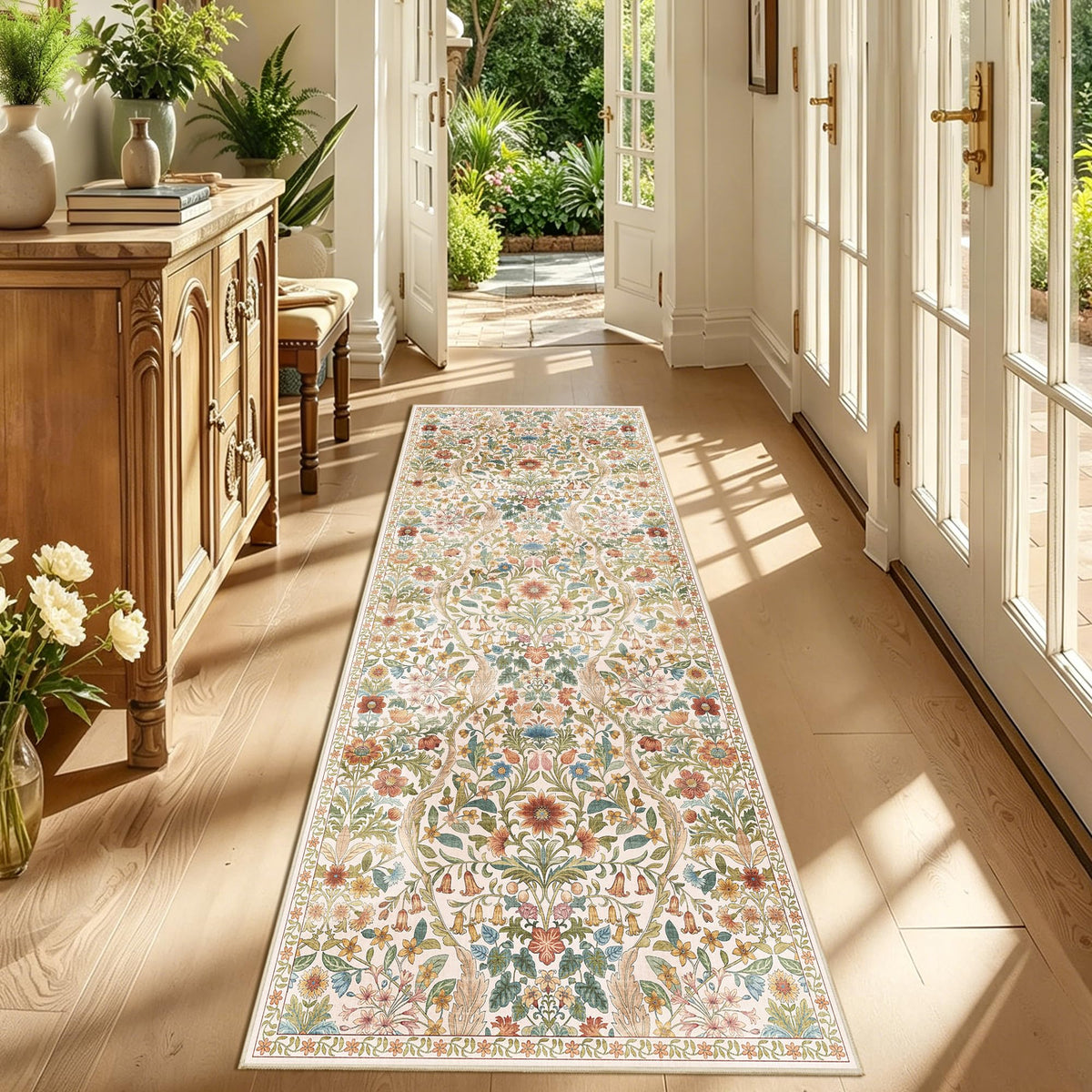 Floral Area Rug 5x7 Botanical Washable Carpet for Living Room