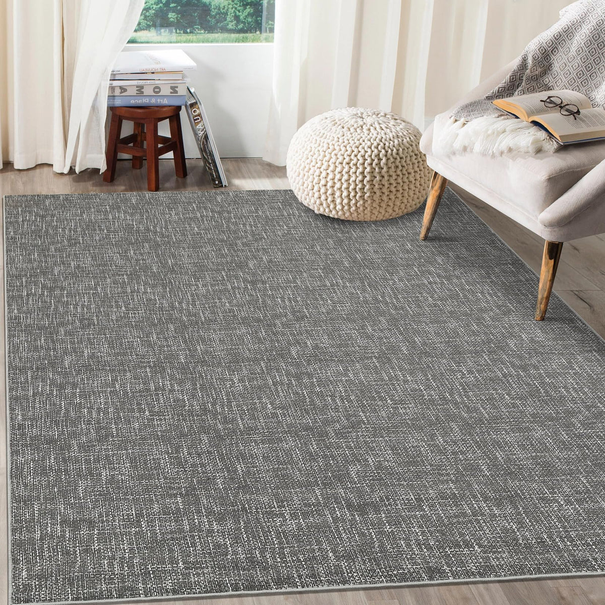 RUGSREAL Bedroom Area Rug 4x6 Modern Abstract Area Rug Stain Resistant Small Living Room Rug Contemporary Dining Room Rug Non-Slip Solid Rug Aesthetic Accent Floor Carpet for Kitchen Office, Dark Grey