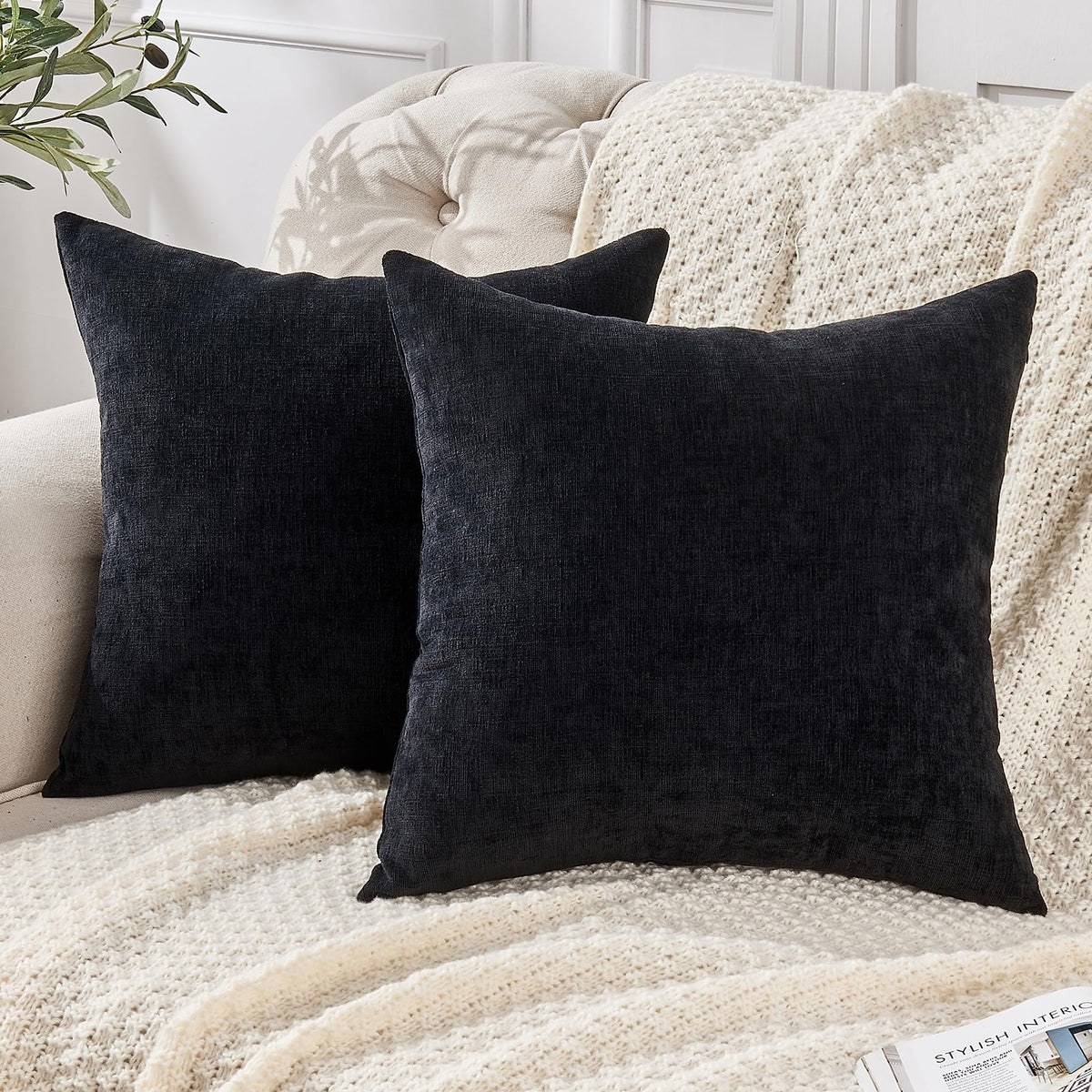 GAWAMAY Decorative Throw Pillow Covers 16x16 Inch Set of 2, Super Soft Chenille Square Pillows Farmhouse Fall Pillowcase for Living Room Bedroom Sofa Couch Cushion Cover Navy Blue 40x40cm