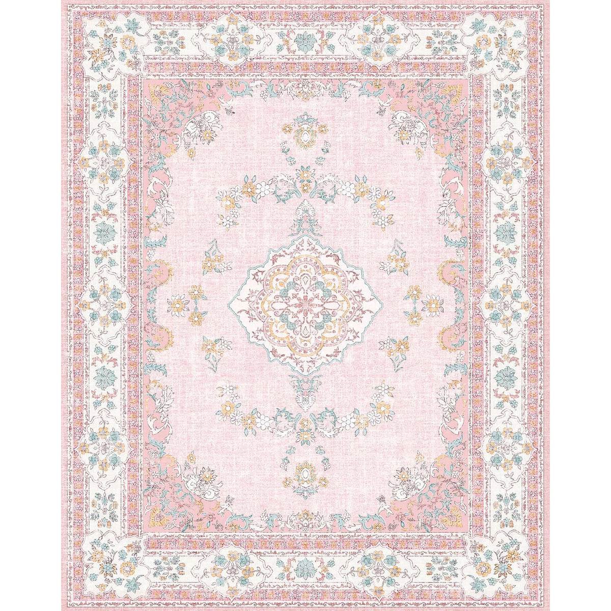 Soft Pink Rug for Girls Room: 5x8 Vintage Washable Carpet Bedroom Nursery