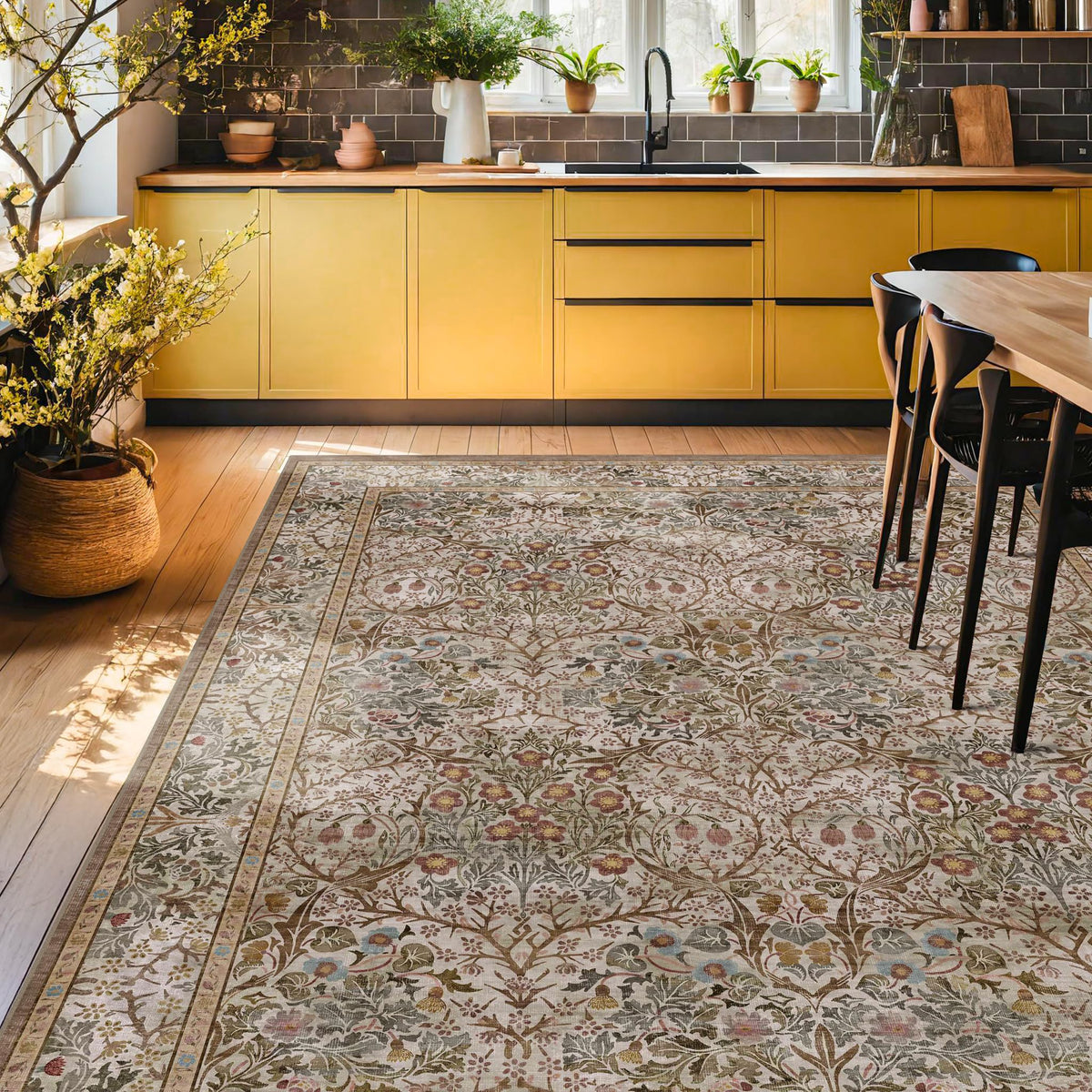 Vintage Floral Dark Green 3x5 Area Rugs for Entryway, Kitchen, Bedroom Beside Rug, Laundry Room, Non-Slip Low Pile Ultra Soft Stain Resistant Small Carpet