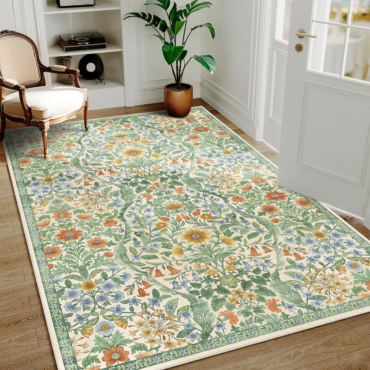 Floral Area Rug 5x7 Botanical Washable Carpet for Living Room