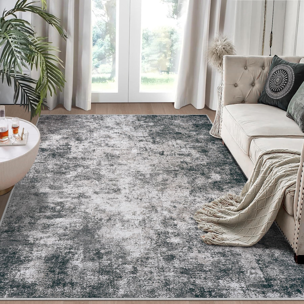 8x10 Area Rugs for Living Room Bedroom Dining Room Washable Blue Grey