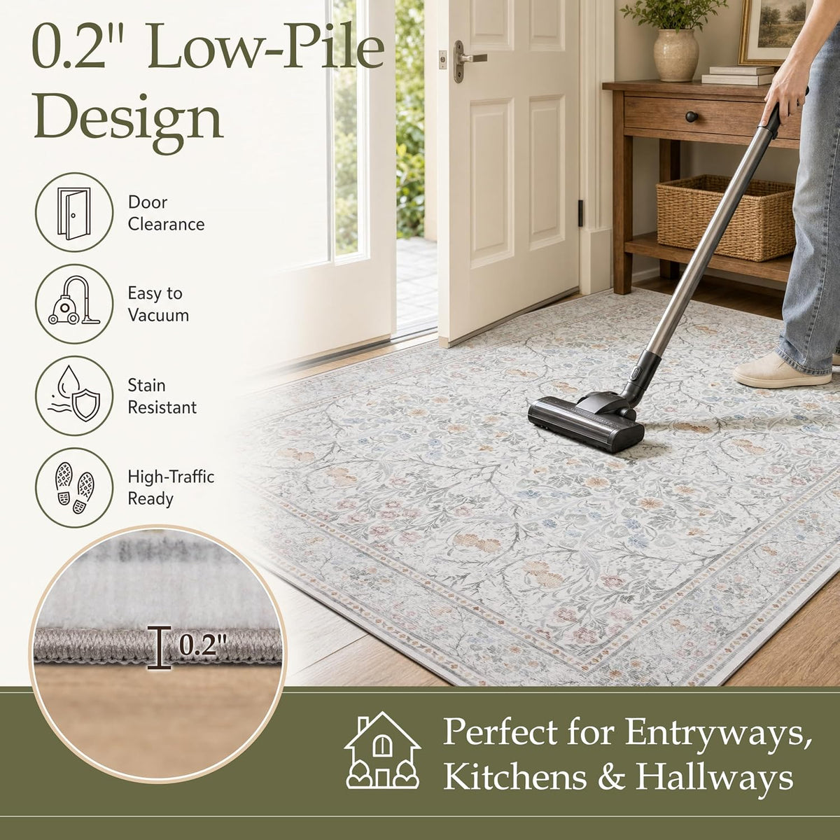 JOLLYVOGUE 5x7 Area Rugs for Living Room, Washable Rug, Beige
