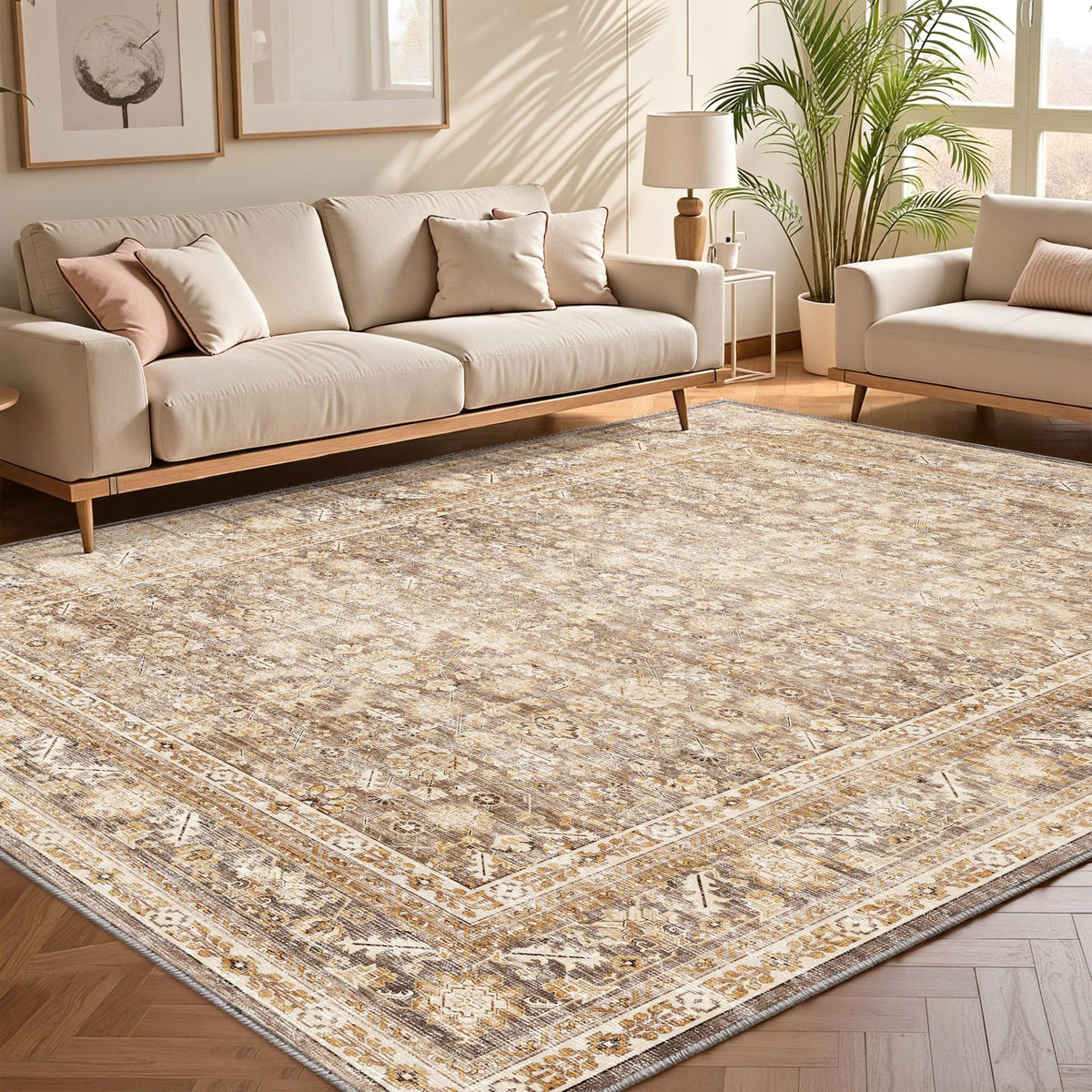 OPPODREAM Vintage Blue Area Rugs 5x7, Washable Rug for Living Room