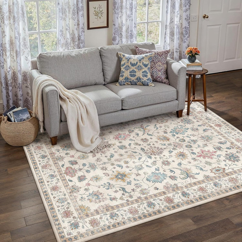 HUGEAR 3x5 Colorful Retro Floral Washable Area Rug for Entryway