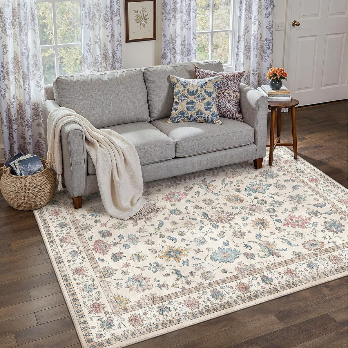 HUGEAR 3x5 Colorful Retro Floral Washable Area Rug for Entryway