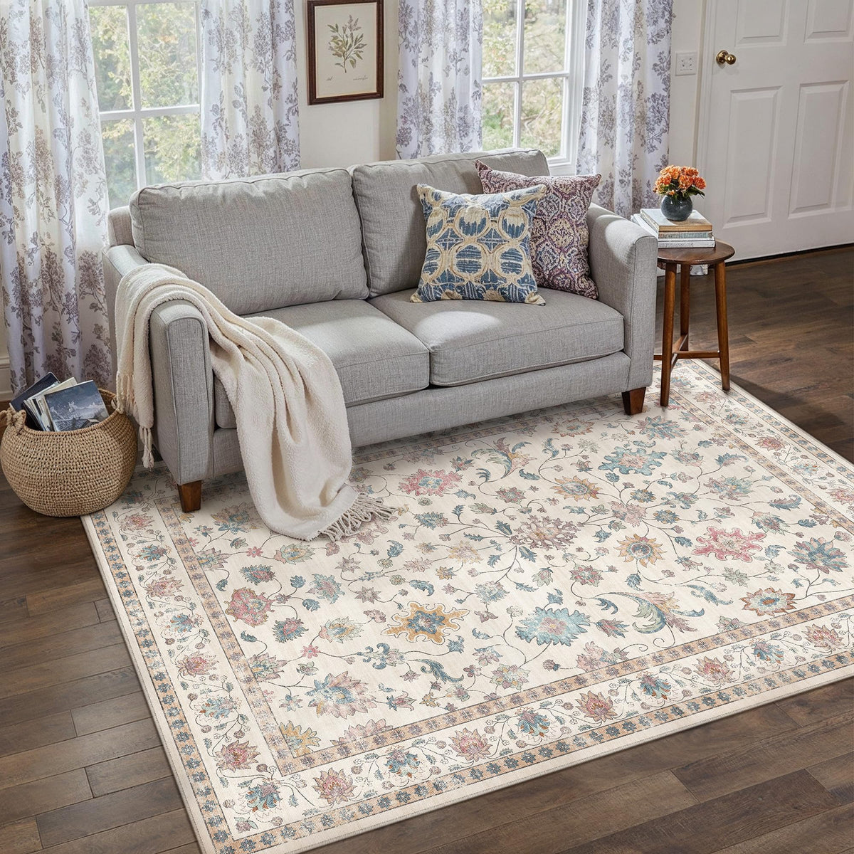 HUGEAR 3x5 Colorful Retro Floral Washable Area Rug for Entryway