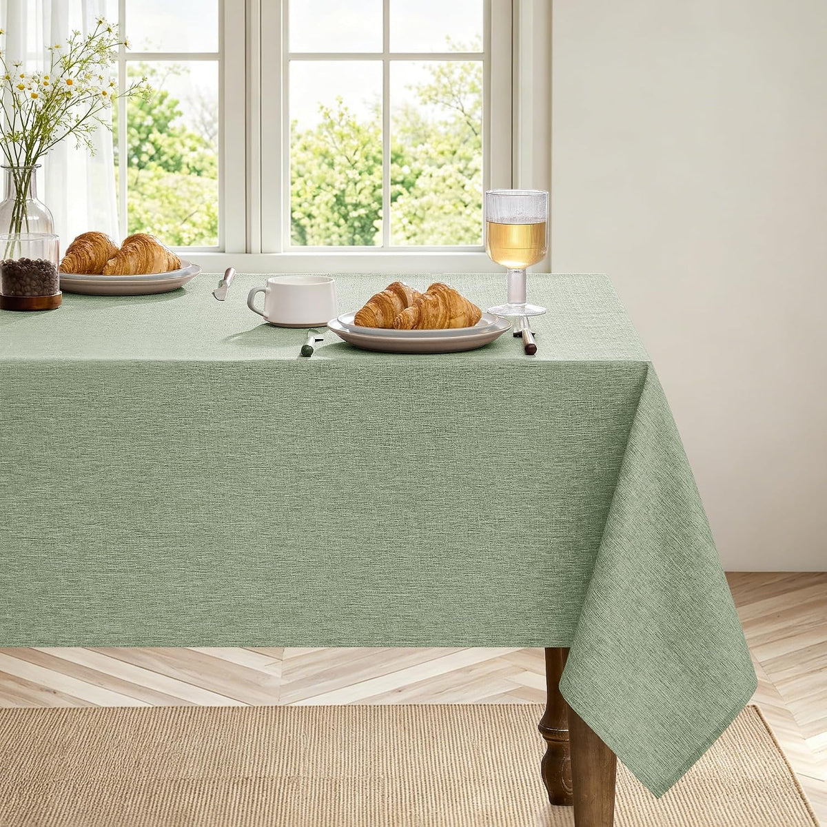 Decorelia Sage Green Linen Textured Tablecloth Rectangular 52 x70 Inch