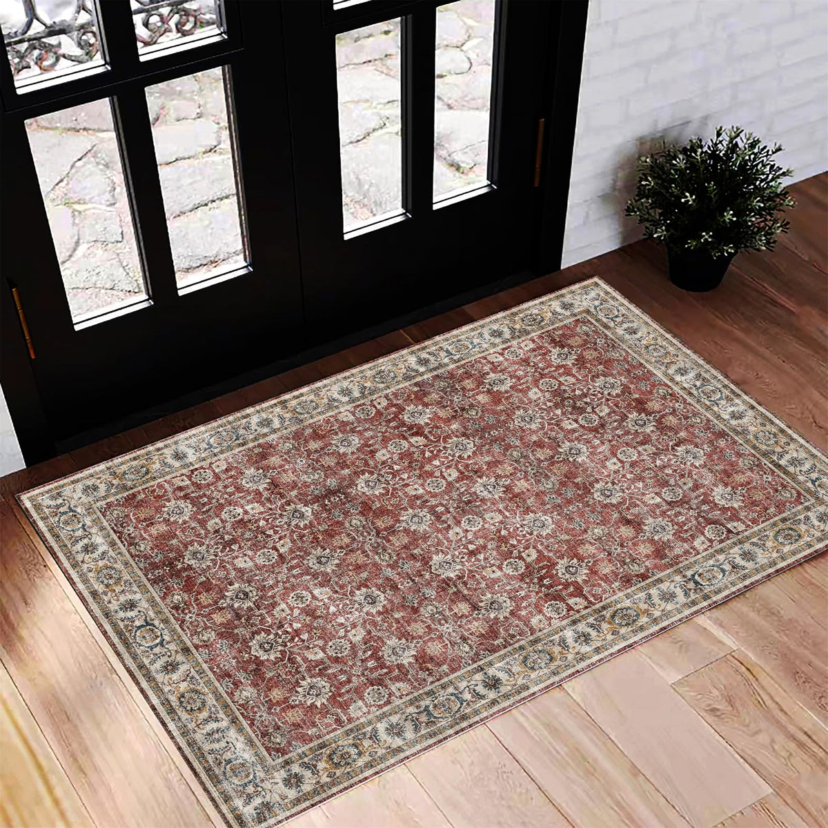 CHAMPLANT 6'x9' Washable Vintage Area Rug Boho Chic Medallion Distressed Design Non-Shedding Easy Care Ideal for High Traffic Areas in Living Room Bedroom Kitchen Office Large Carpet